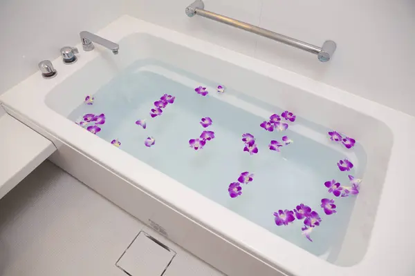 Фиолетовые Цветы Ванне Спа Оздоровительной Концепции — стоковое фото