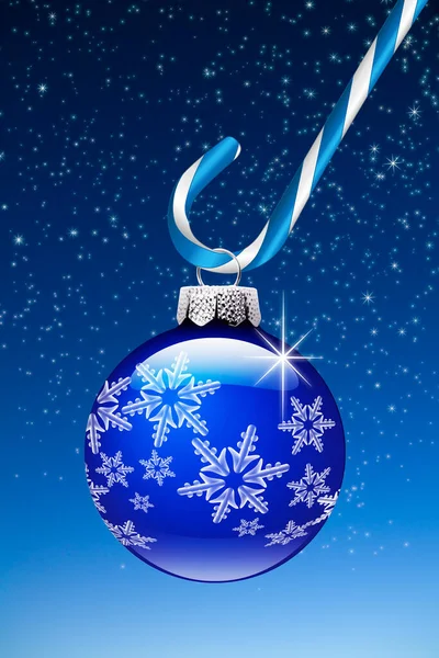 Ornamento Natal Azul Com Cana Açúcar Fundo Festivo — Fotografia de Stock