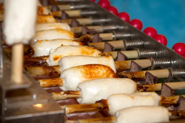 Grilled Tubes Shaped Fish Paste Cakes Tubes Squid Skewers — Stock Photo, Image