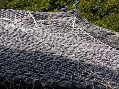 Çatıda yeşil yapraklı güvenlik ağı