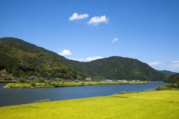 Göl manzarası ve yeşil dağlar 