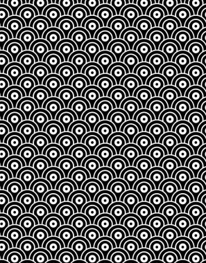 Siyah ve beyaz geometrik dairelerin kusursuz deseni, soyut arkaplan