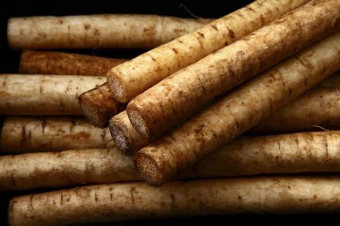 Arka planda taze Çin yer elması sebzeleri, kapatın.