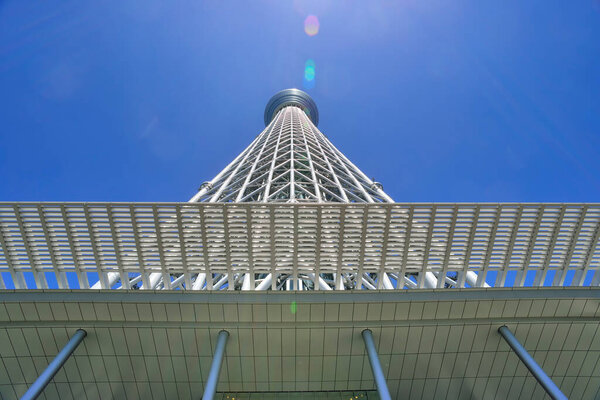 Low angle view Tokyo Sky Tree, the tallest building in Japan