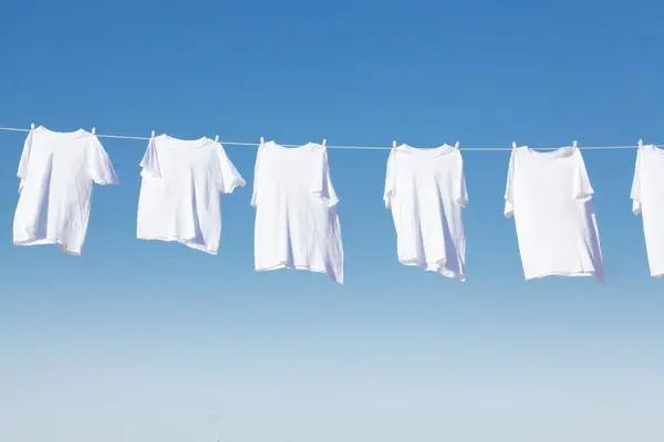 White Clothes Hanging Clothesline Drying — Stock Photo, Image