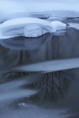 Kış ormanında donmuş nehir