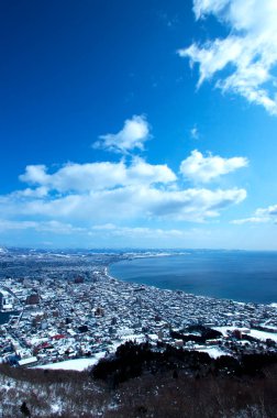 Hakodate Dağı 'ndan güzel havada panoramik manzara. Hakodate Gözlemevi, Japonya
