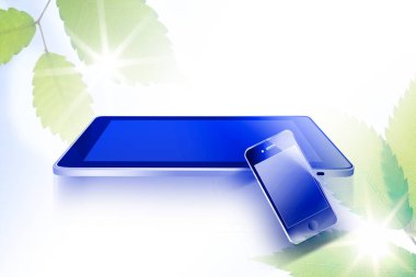 beyaz arkaplanda modern tablet bilgisayar ve telefon