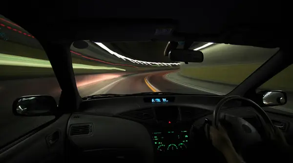 Motion Blur View Car Night Road Light Trail Long Exposure — Stok Foto