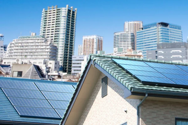solar power plants on roof tops in city