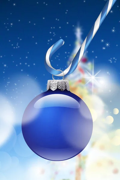Ornamento Natal Azul Com Cana Açúcar Fundo Festivo — Fotografia de Stock