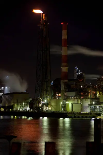 Blick Auf Industriefabrik Bei Nacht Japan — Stockfoto
