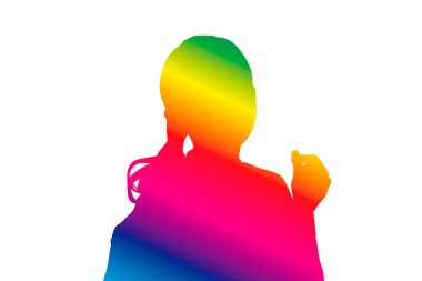 Beyaz arka planda gökkuşağı renginde genç bir kızın silueti..