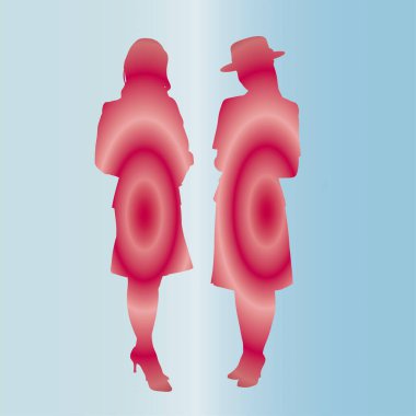 İş kadınlarının siluetleriyle soyut klonlanmış arka plan