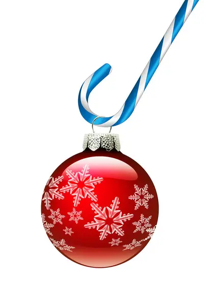 白い背景のキャンディー ケインが付いている赤いクリスマスの装飾 — ストック写真