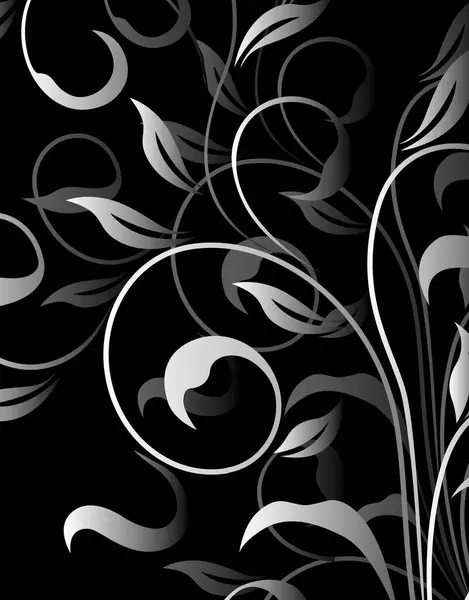 黑色和白色的花背 有银色的涡旋 — 图库照片