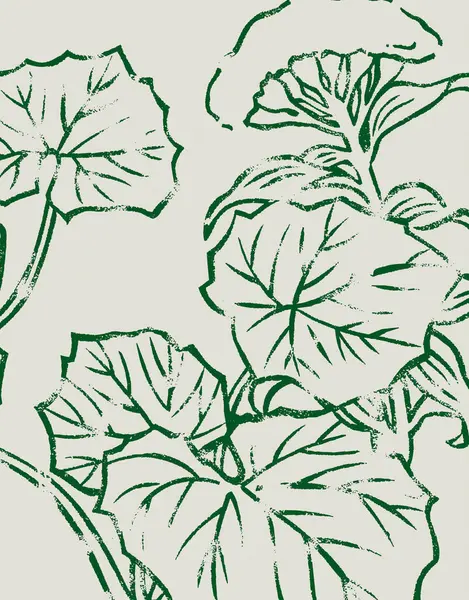 hand drawn plants with leaves and flowers