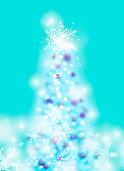 Kerstboom Met Sneeuwvlokken Een Blauwe Wazige Achtergrond Kerstmis Nieuwjaar Achtergrond — Stockfoto