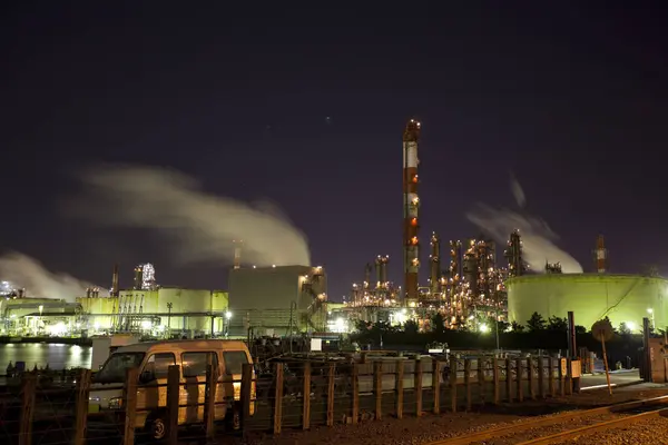 Japonya Daki Endüstriyel Fabrika Gece Görüşü — Stok fotoğraf