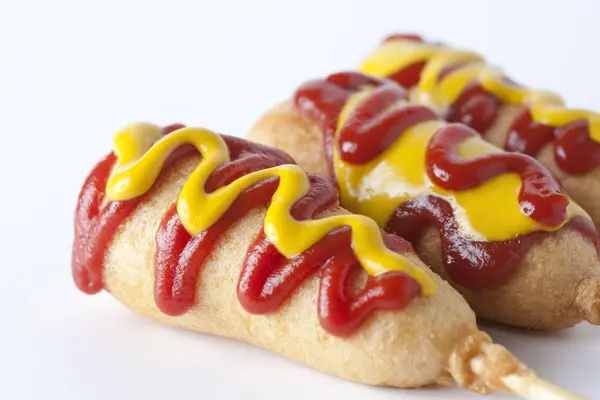 Close Hot Corn Dogs Ketchup — Stock Photo, Image