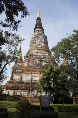 Terk edilmiş ve yıkılmış tuğla tapınak, Wat Maha That, Ayutthaya bölgesi, Tayland.