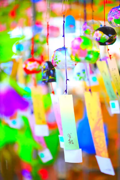 Vue Rapprochée Magnifiques Carillons Éoliens Verre Japonais Traditionnels — Photo