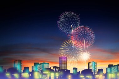 gece şehir üzerinde havai fişek 