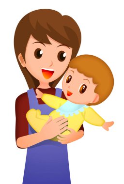 Gülümseyen kadın kucağında bebeği