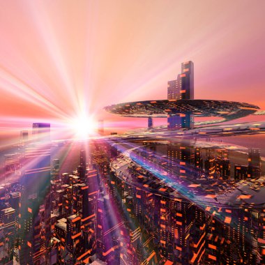 3D görüntüleme - gelecekçi bir uzaylı panoraması - illüstrasyon