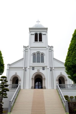 Hirado, Nagasaki Bölgesi, Japonya 'daki Himosashi Katolik Kilisesi cephesi