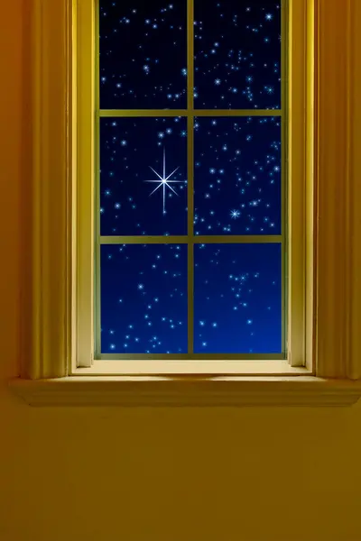 夜空中 星星从窗户射出 — 图库照片