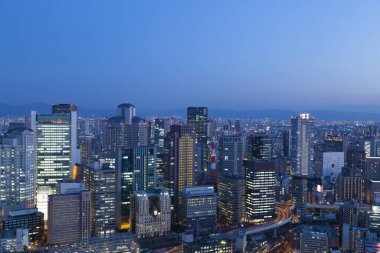 Modern Tokyo şehir silueti, akşam Japonya