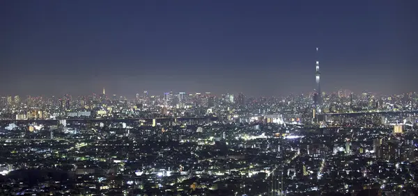 Vista Nocturna Hermosa Ciudad Moderna Con Luces — Foto de Stock