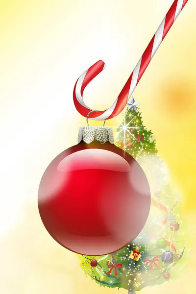 Ornamento Natal Vermelho Com Cana Açúcar Fundo Festivo — Fotografia de Stock