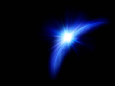 Mercek parlaması efekti, siyah arkaplanda parlayan yıldız