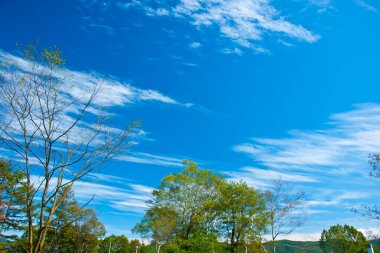 Dağlarda mavi gökyüzü arka planına sahip dağ sıraları 