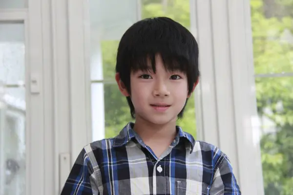 Portrait Preteen Japanese Boy Home — Stock Photo, Image