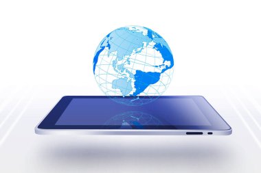 Cep telefonlu 3D dünya, küresel teknoloji kavramı