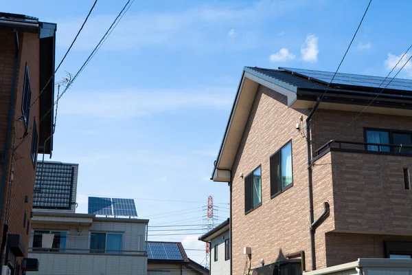 Panele Słoneczne Dachu Domów — Zdjęcie stockowe