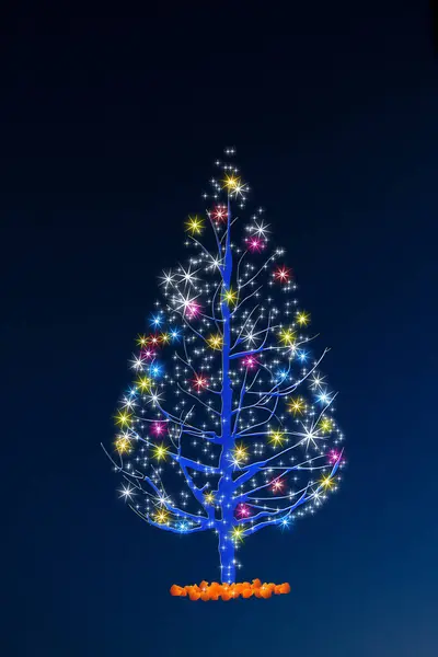 Decorated Christmas Tree Night Sky Illustration — Stock Photo, Image