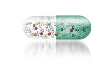 Beyaz arka planda tıbbi kapsülün yakın plan görüntüsü  