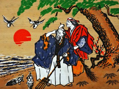 Japon geleneksel ukiyo-e sanatında ahşap baskı.. 