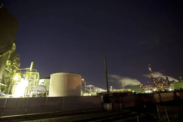 Blick Auf Industriefabrik Bei Nacht Japan — Stockfoto