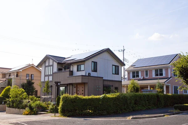 Solární Panely Střeše Domů — Stock fotografie