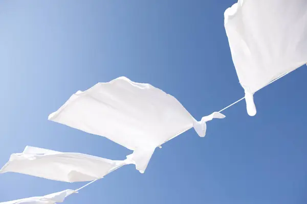Clean White Clothes Drying Blue Sky — Stock Photo, Image