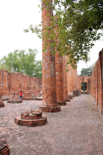 Εγκαταλελειμμένος Και Κατεστραμμένος Ναός Από Τούβλα Wat Maha Επαρχία Ayutthaya — Φωτογραφία Αρχείου