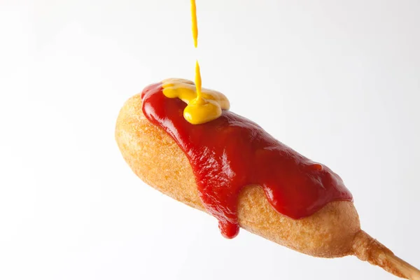 Close Hot Corn Dog Ketchup — Stock Photo, Image