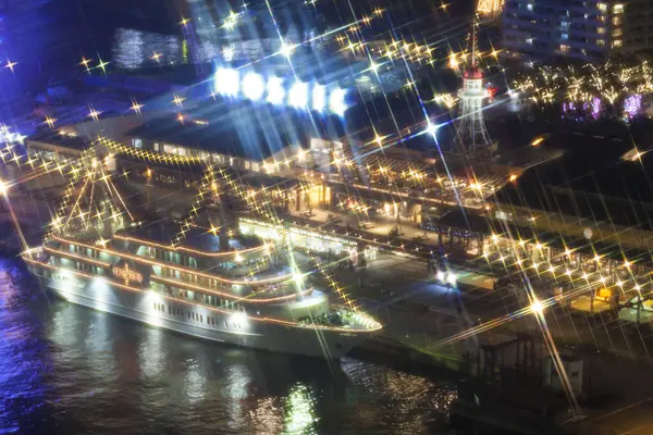 Night View Kobe Harbor Land Large Ship — Stock Photo, Image