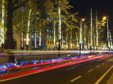 Gece şehrin Noel süslemeleri