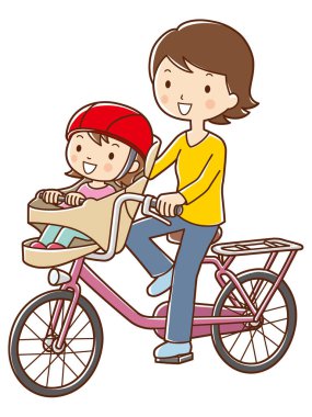 mother and child riding bicycle cartoon  illustration 
